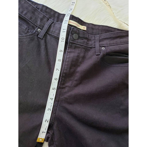 Levis Womens 721 Slim Skinny Jeans Black Stretch High Rise Pockets Distressed 32 - Picture 4 of 8